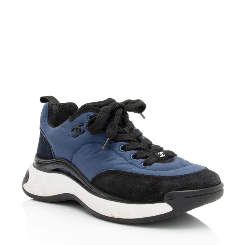 Chanel Nylon Suede CC Sneakers - Size 8.5 / 38.5